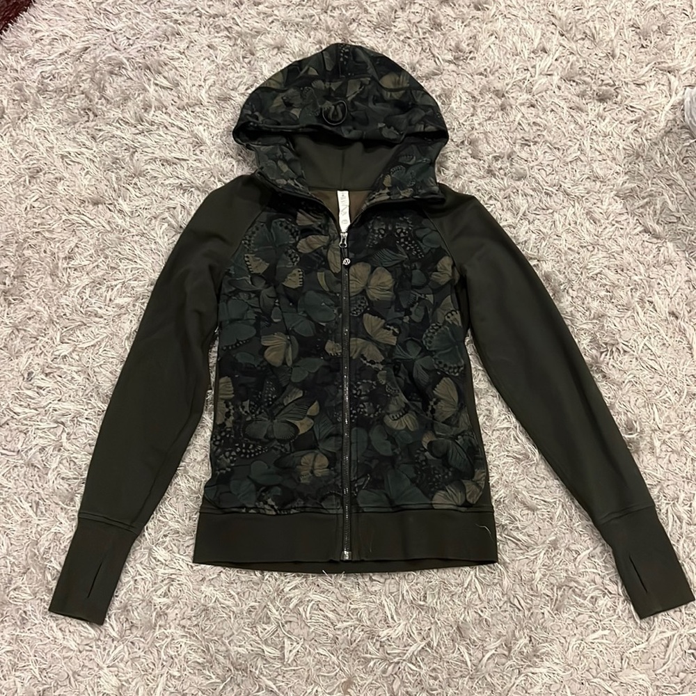Lululemon Army Green Butterfly Scuba zip up